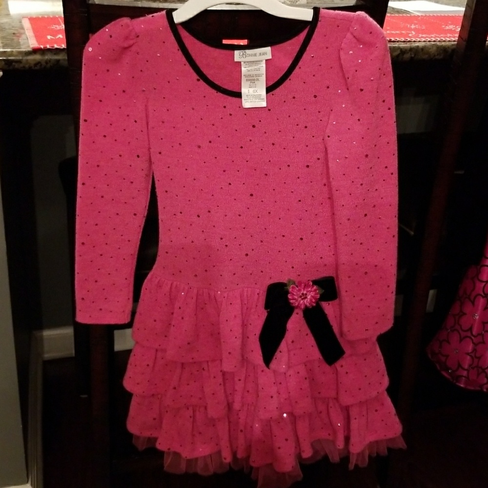 Girls Bright Pink and Black Dress